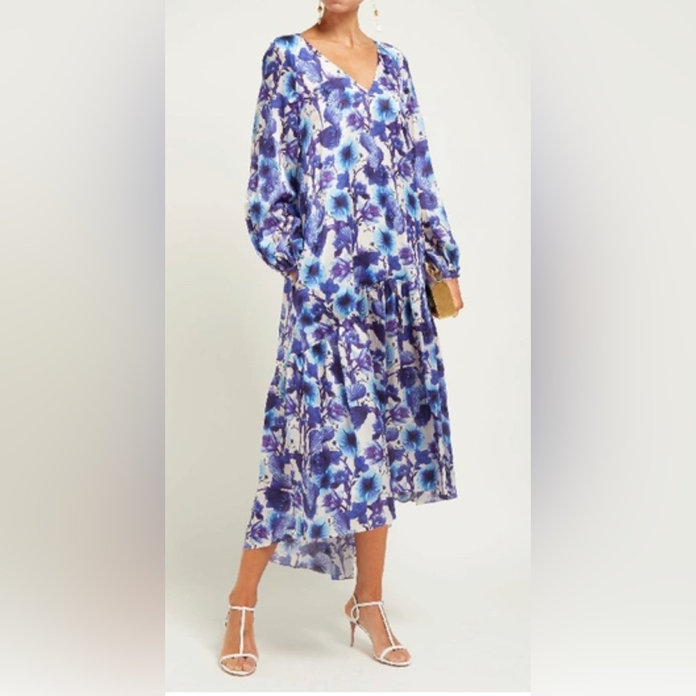 Borgo de Nor Matilde silk dress. NWT. US 4. Blue and white.